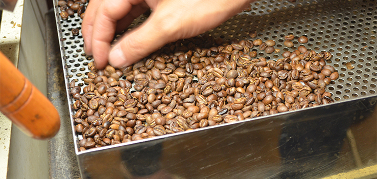 焙煎を終えたらすぐに冷やします