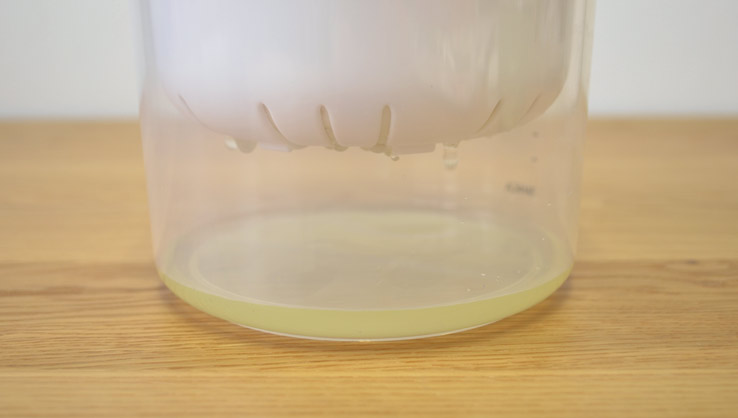 ヨーグルトを入れるとすぐに水分が下に落ちていきます