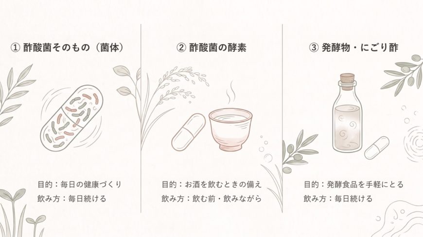 酢酸菌サプリには3つのタイプがある